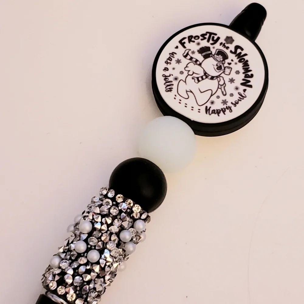 Handmade Glow in Dark Retro Frosty The Snowman Beaded Silicone Focal Bead Pen